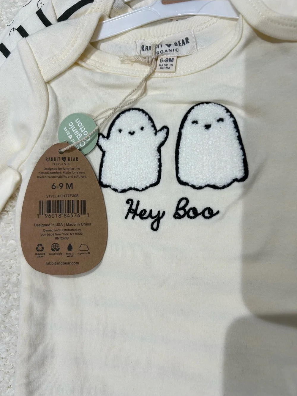 Rabbit Bear Halloween Ghost Baby Onsie Set Of 3 Organic Cotton Sz 6-9 Month NWT